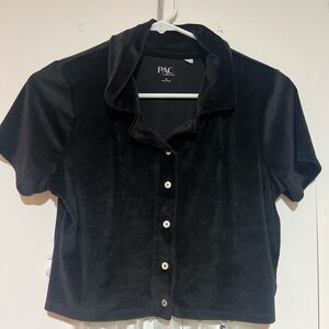 Collared black velvet top